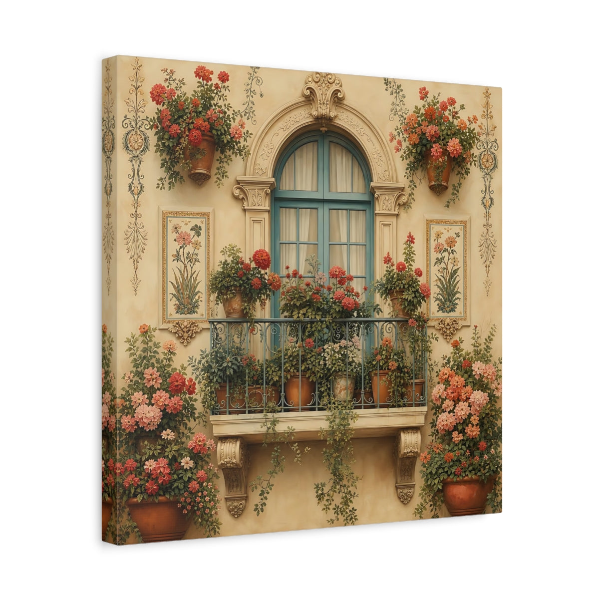 Side Mockup 6. Floral Flowered Balcony Floral Balcony shown as stretched canvas wall art