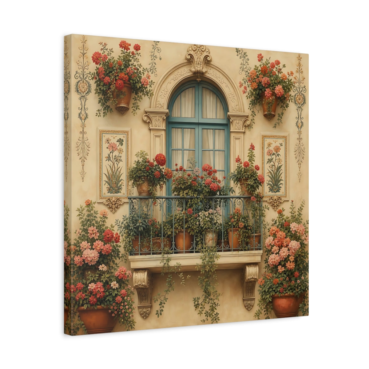 Side Mockup 5. Floral Flowered Balcony Floral Balcony shown as stretched canvas wall art