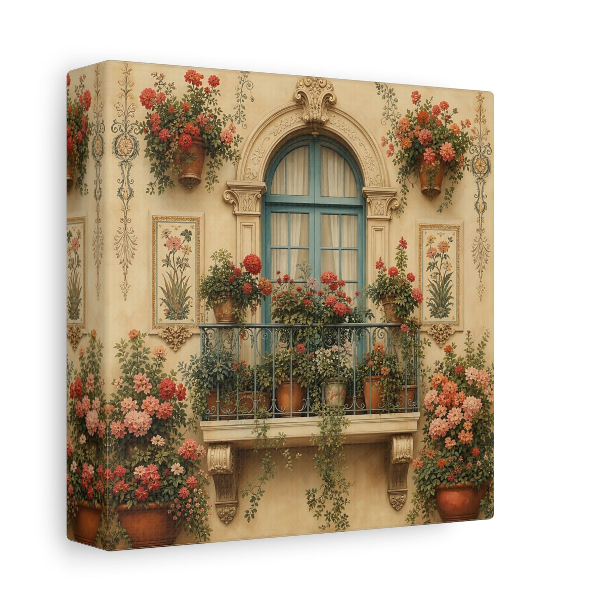 Side Mockup 2. Floral Flowered Balcony Floral Balcony shown as stretched canvas wall art