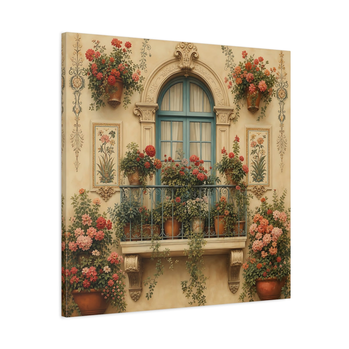Side Mockup 3. Floral Flowered Balcony Floral Balcony shown as stretched canvas wall art