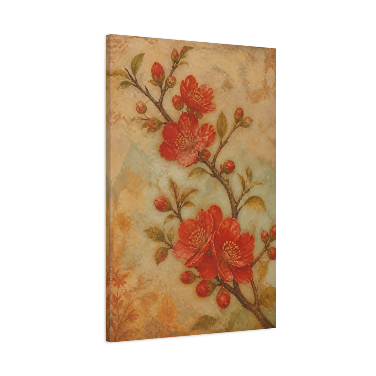 Main Mockup. Floral Flowering Branch Red Floral shown as canvas print