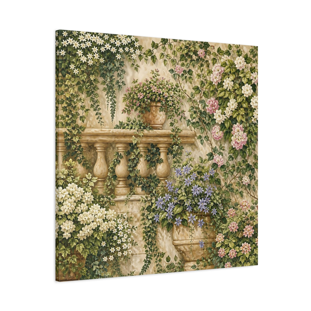 Main Mockup. Floral Flowering Vines Vibrant Garden shown as stretched canvas wall art