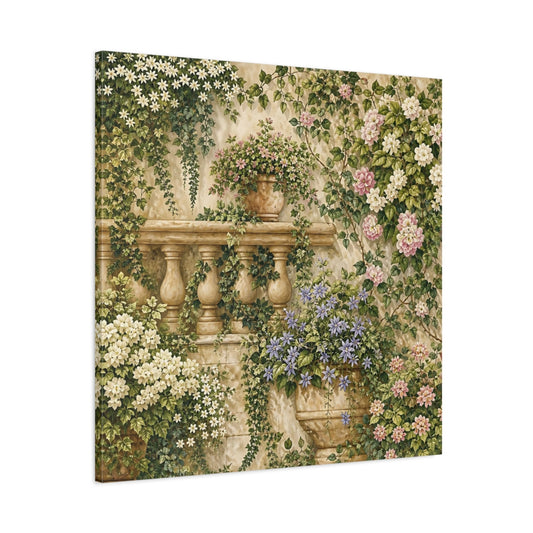 Main Mockup. Floral Flowering Vines Vibrant Garden shown as stretched canvas wall art
