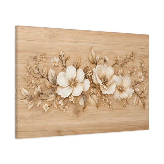 Main Mockup. Floral Flowers Cream And Brown Floral shown as stretched canvas wall art