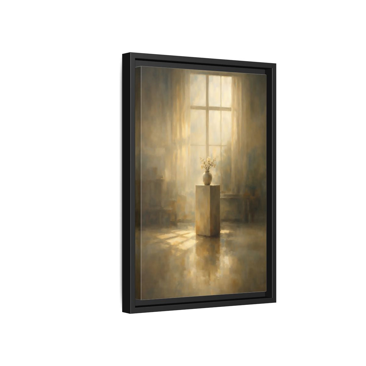 Side Mockup 6. Floral Flowers Warm Light shown as stretched canvas wall art
