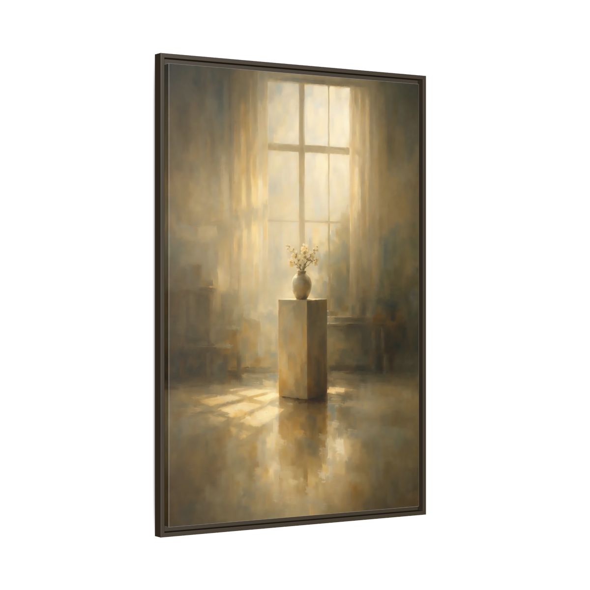 Side Mockup 8. Floral Flowers Warm Light shown as stretched canvas wall art