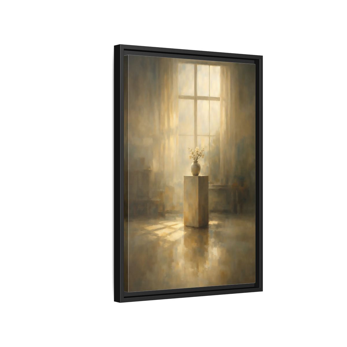 Side Mockup 3. Floral Flowers Warm Light shown as stretched canvas wall art