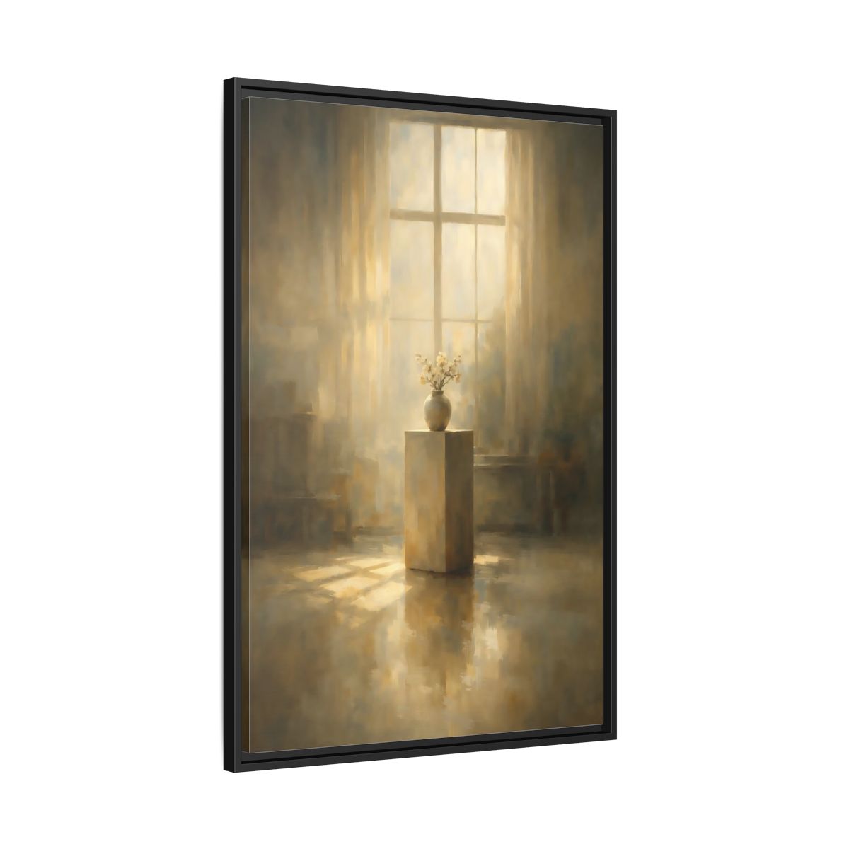 Side Mockup 13. Floral Flowers Warm Light shown as stretched canvas wall art