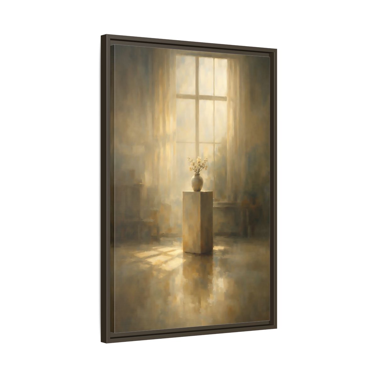 Side Mockup 12. Floral Flowers Warm Light shown as stretched canvas wall art