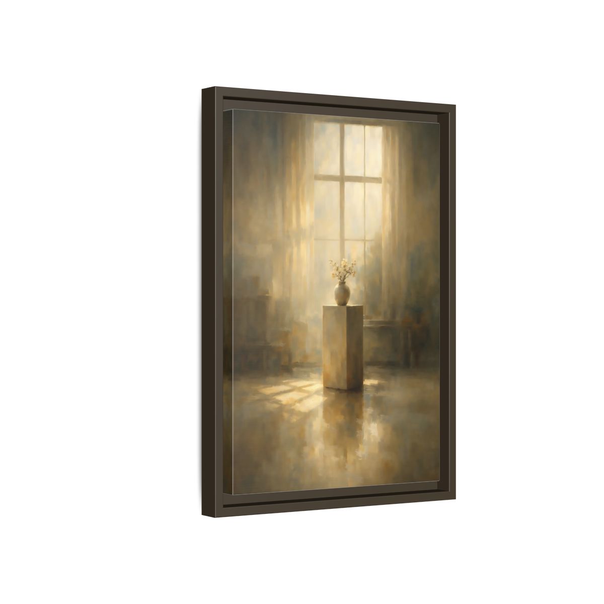 Side Mockup 5. Floral Flowers Warm Light shown as stretched canvas wall art