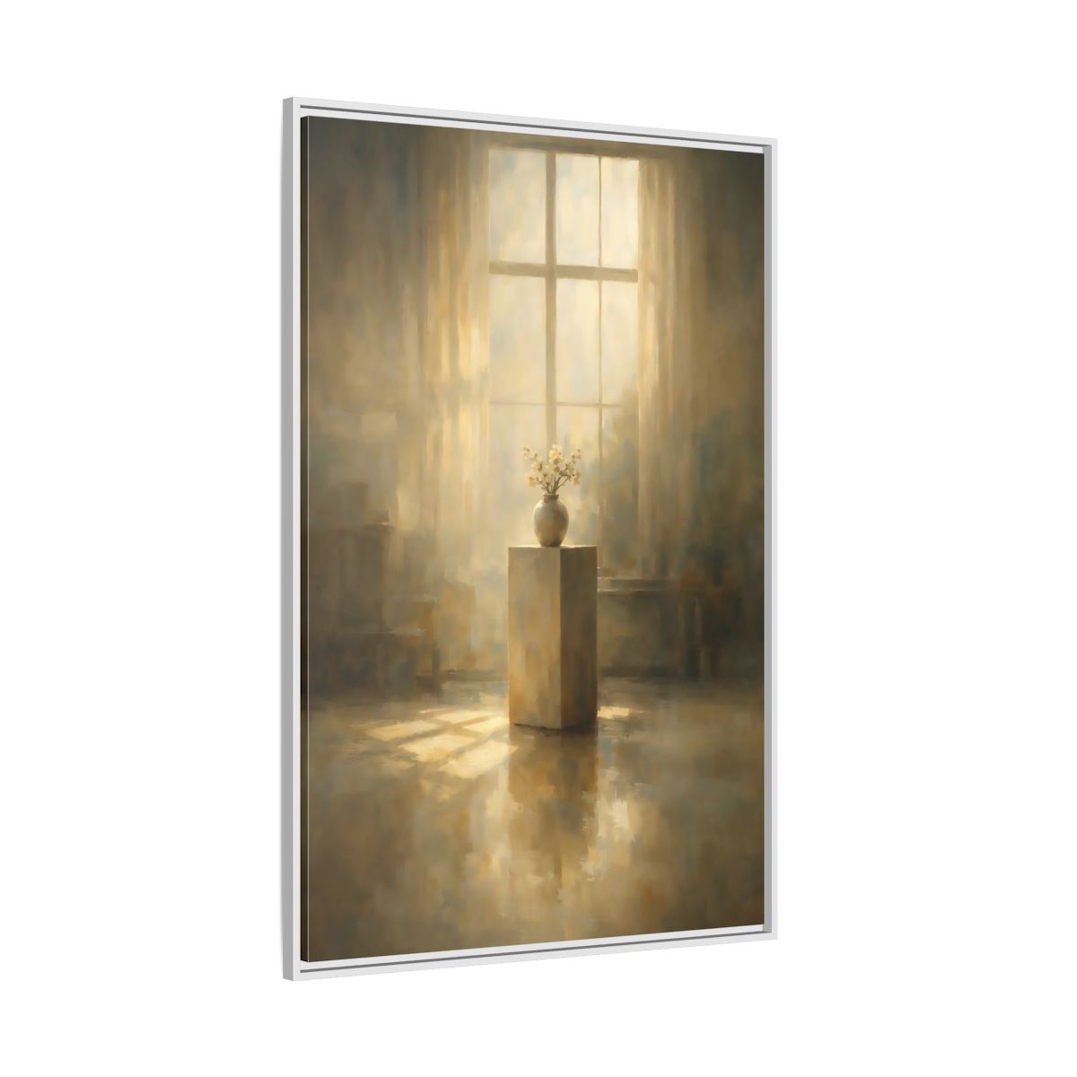 Side Mockup 7. Floral Flowers Warm Light shown as stretched canvas wall art