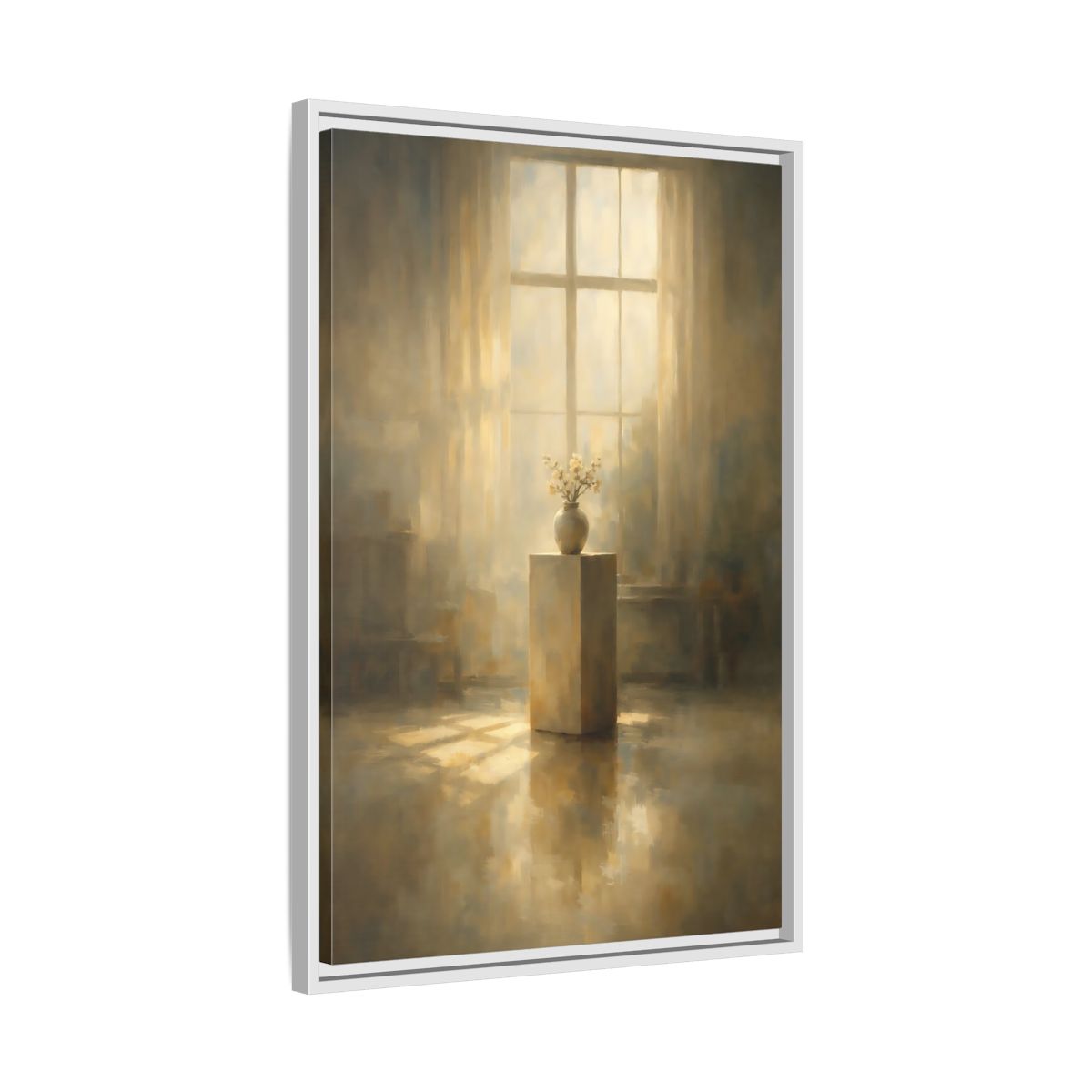 Side Mockup 11. Floral Flowers Warm Light shown as stretched canvas wall art