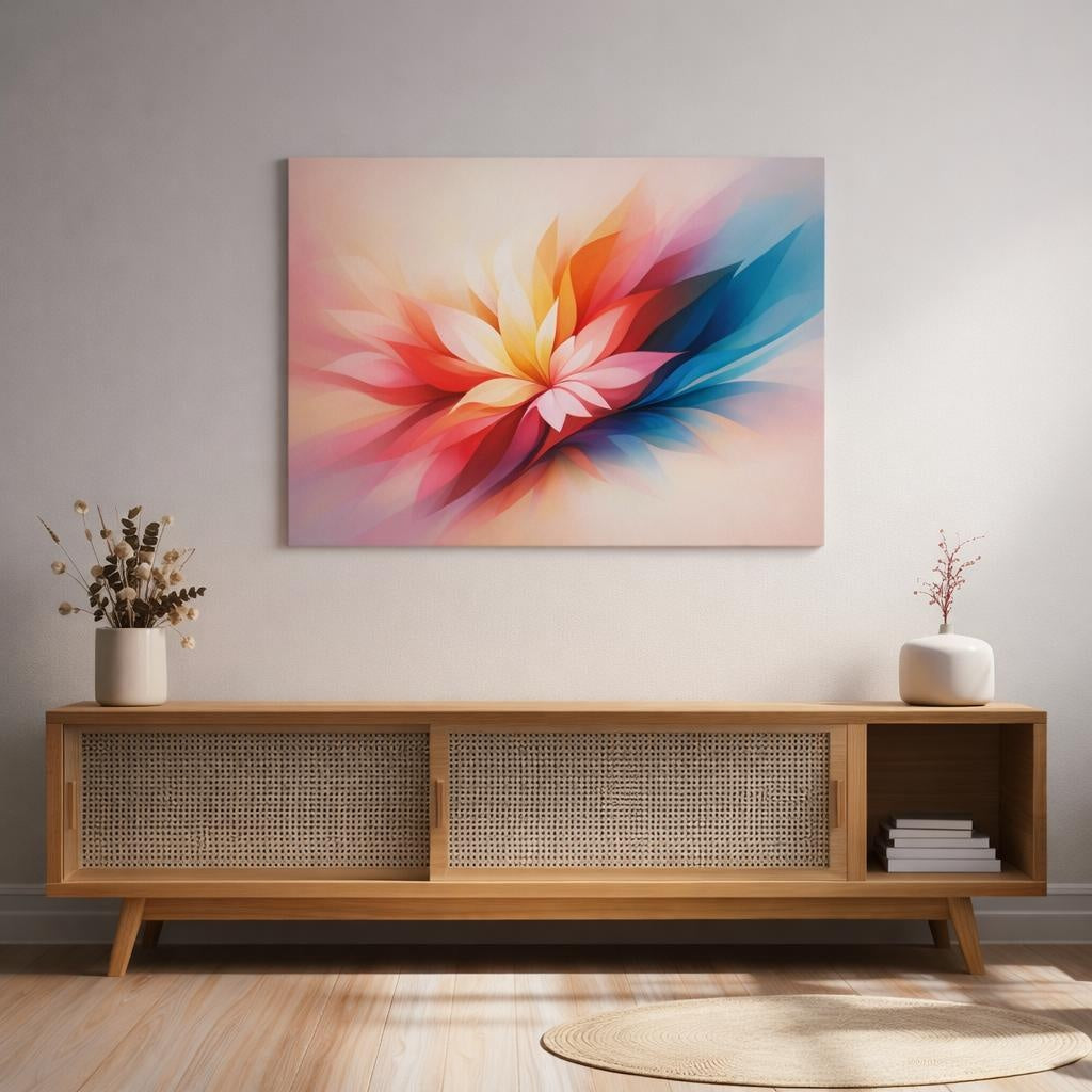 Floral Fluid Abstract shown as canvas wall art in a luxury executive office