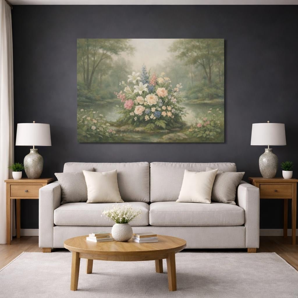 Floral Forest Tranquil Arrangement - Canvas Wall Art Print - YesArtYes