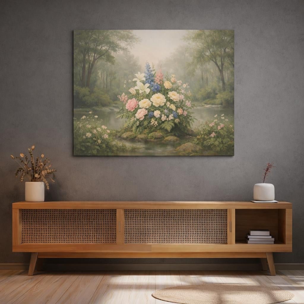 Floral Forest Tranquil Arrangement - Canvas Wall Art Print - YesArtYes