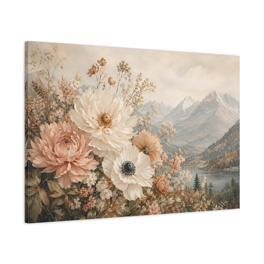 Main Mockup. Floral Garden Flowers Pastel Floral shown as stretched canvas wall art