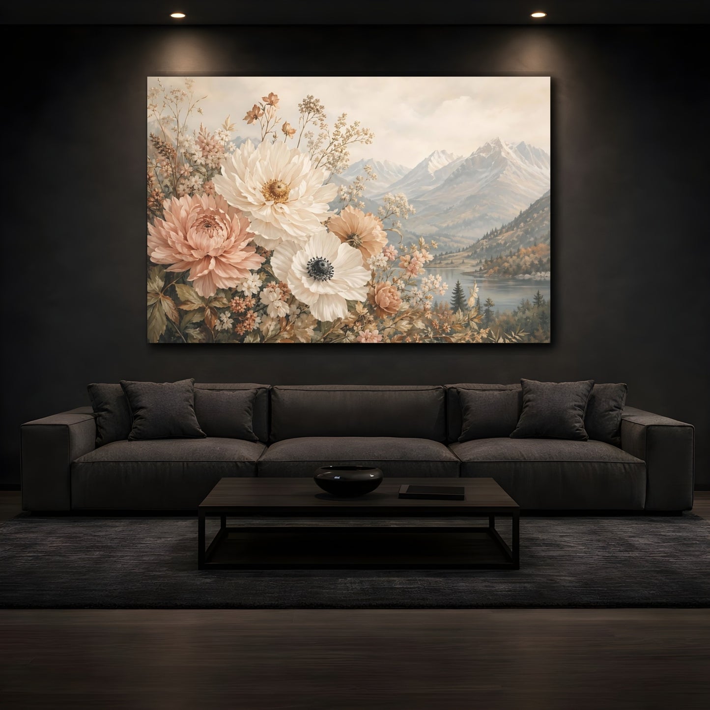 Mockup 3. Floral Garden Flowers Pastel Floral shown as stretched canvas wall art