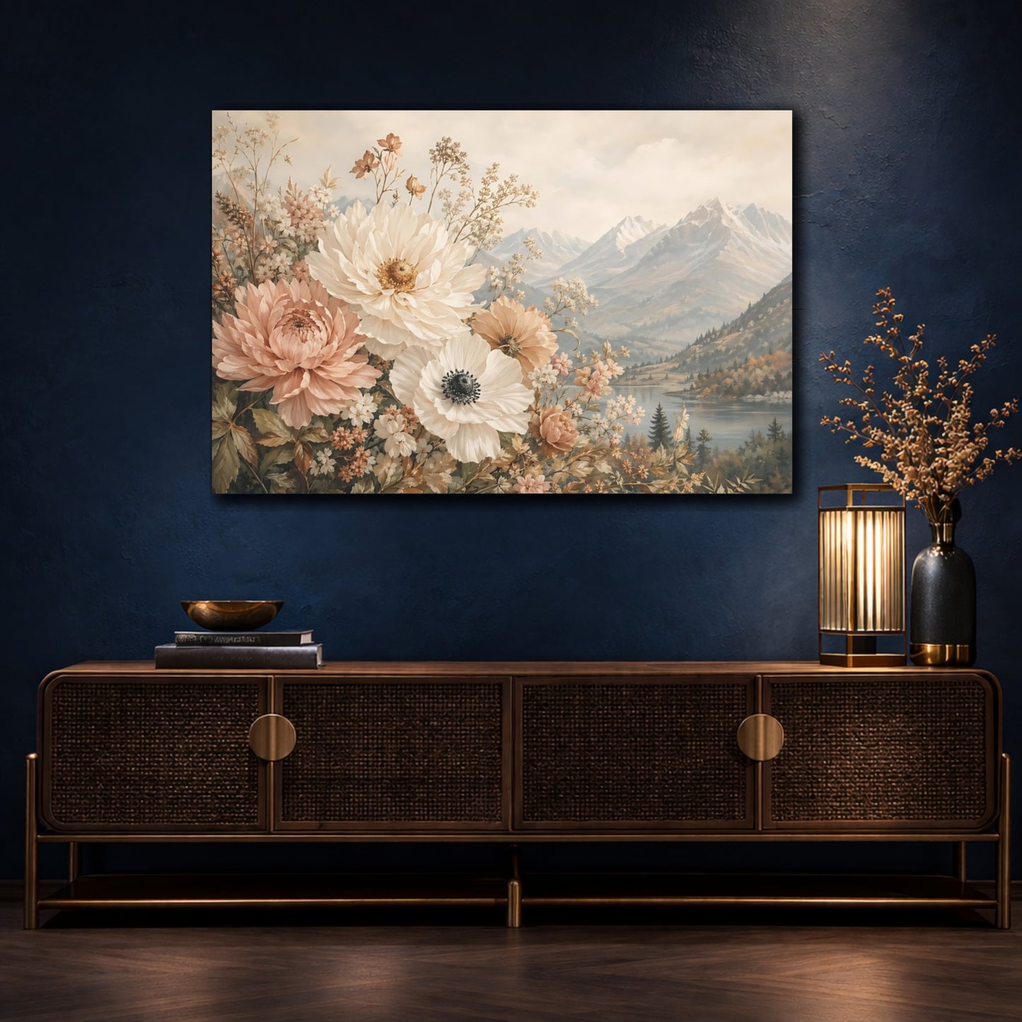 Mockup 4. Floral Garden Flowers Pastel Floral shown as stretched canvas wall art