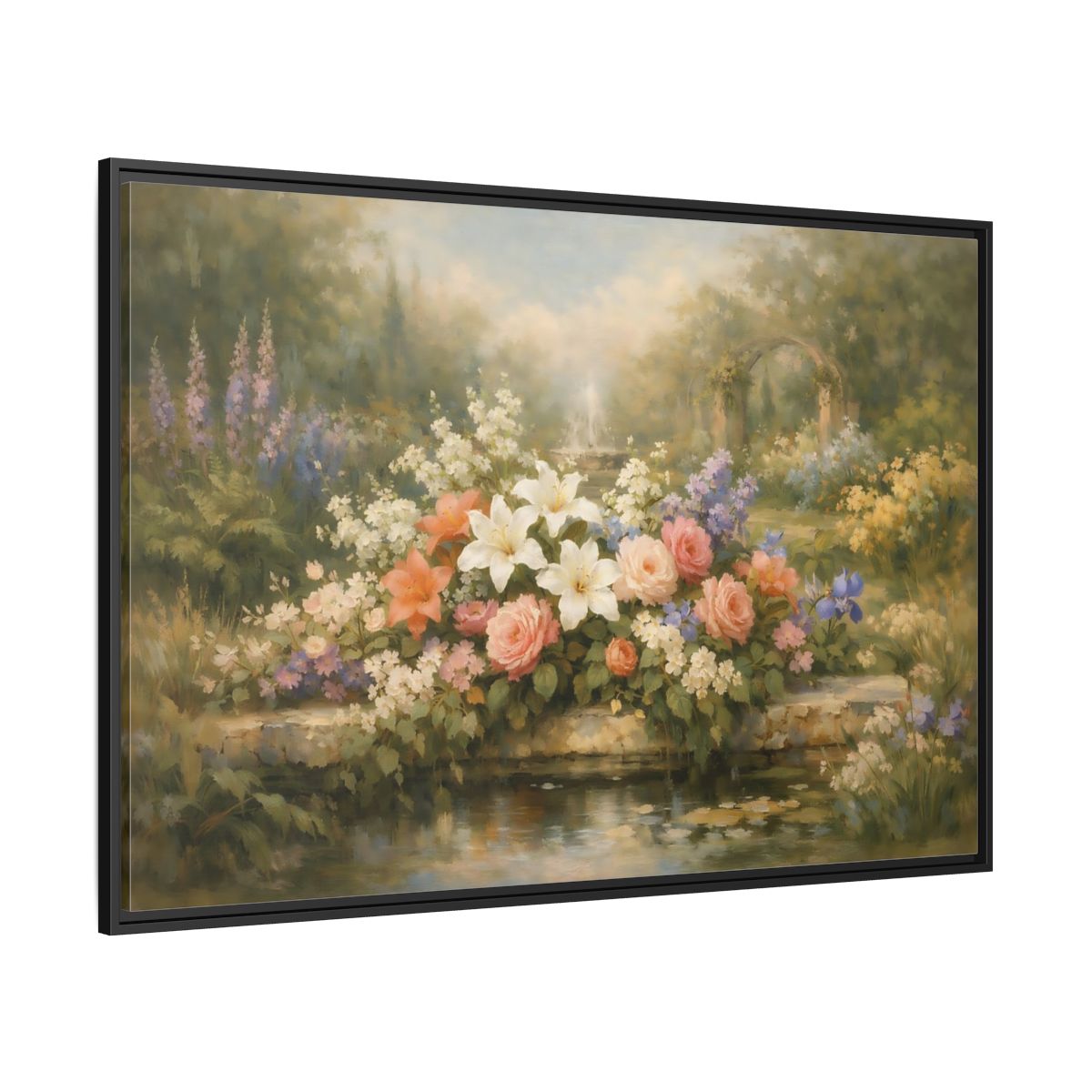 Side Mockup 12. Floral Garden Flowers Soft Floral Garden shown as stretched canvas wall art