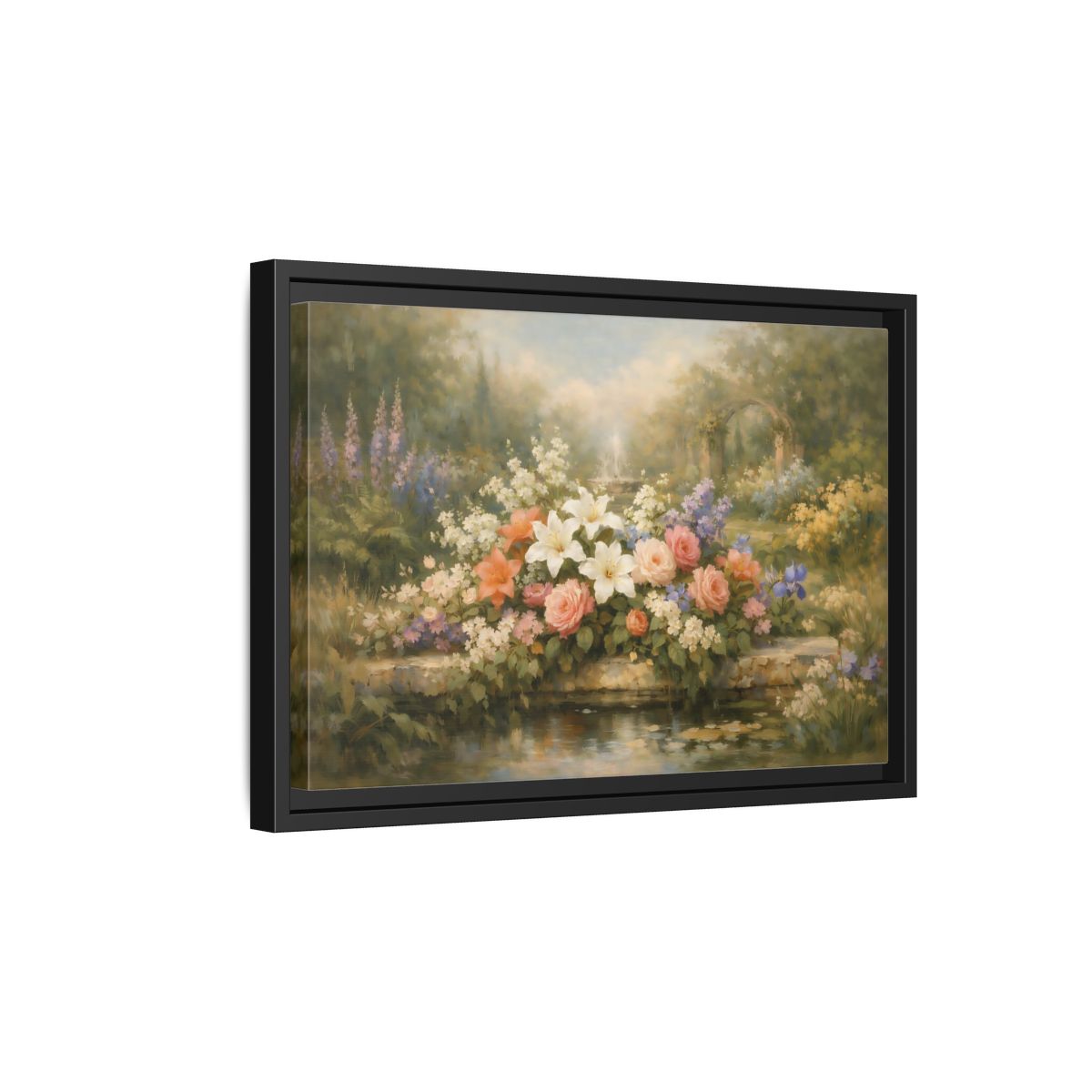 Side Mockup 6. Floral Garden Flowers Soft Floral Garden shown as stretched canvas wall art