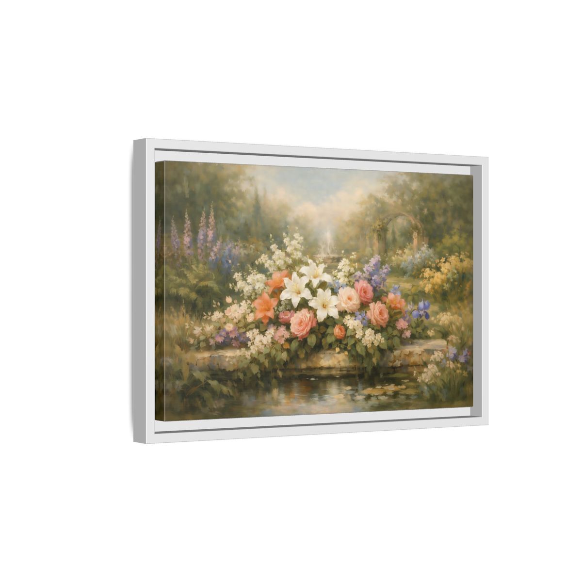 Side Mockup 4. Floral Garden Flowers Soft Floral Garden shown as stretched canvas wall art