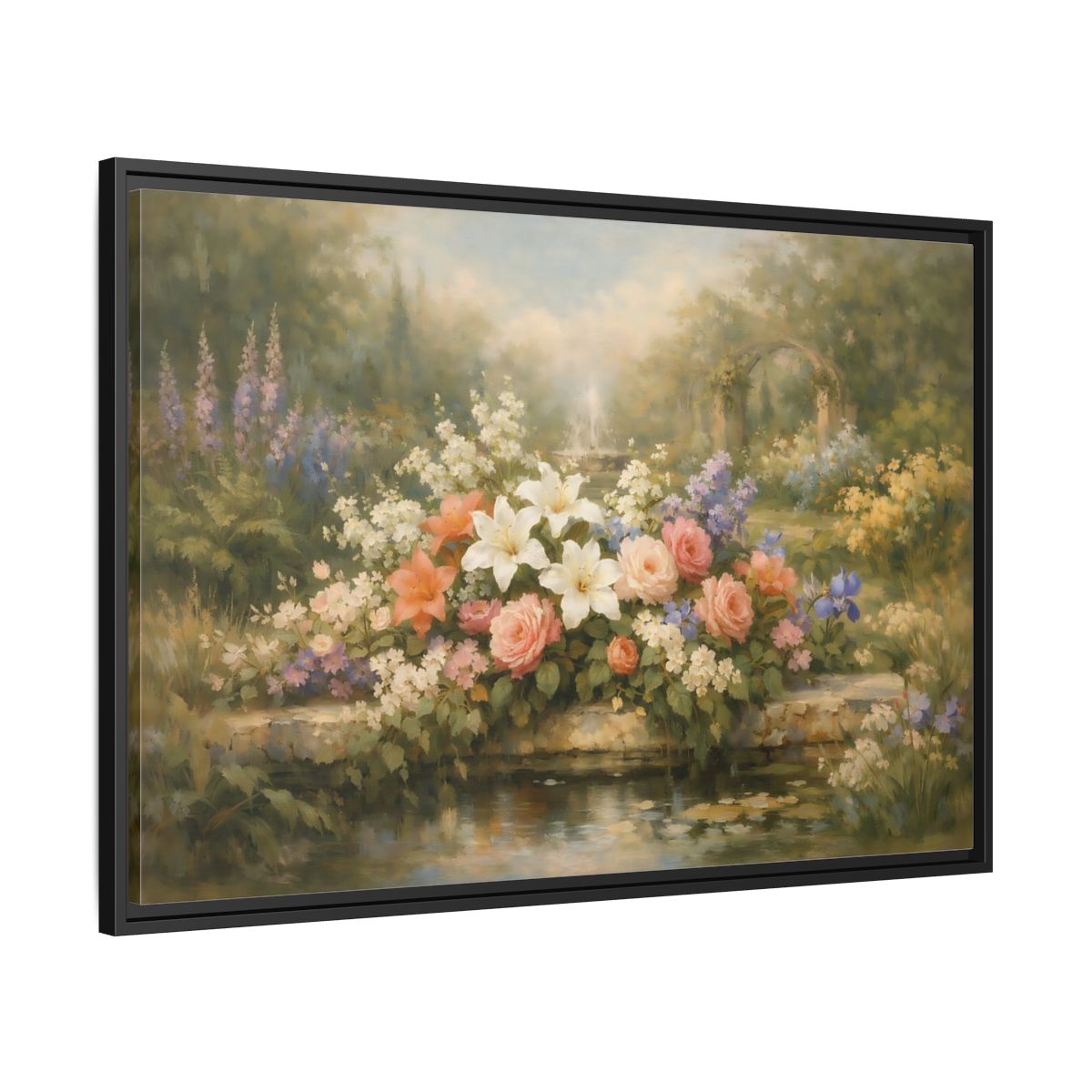 Side Mockup 13. Floral Garden Flowers Soft Floral Garden shown as stretched canvas wall art