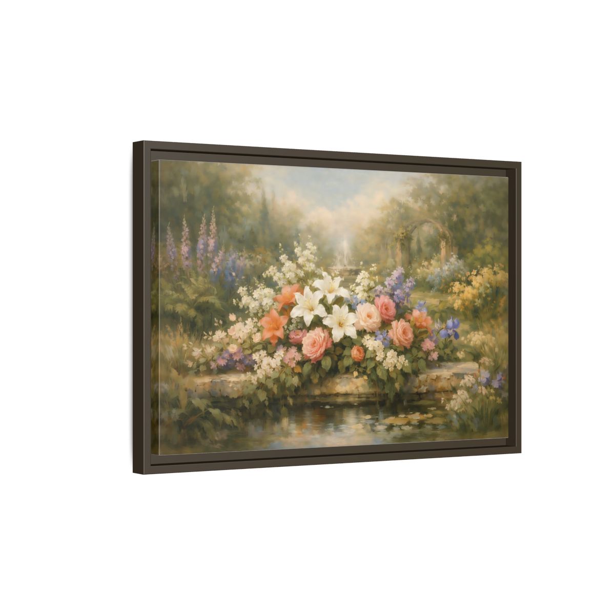 Side Mockup 2. Floral Garden Flowers Soft Floral Garden shown as stretched canvas wall art