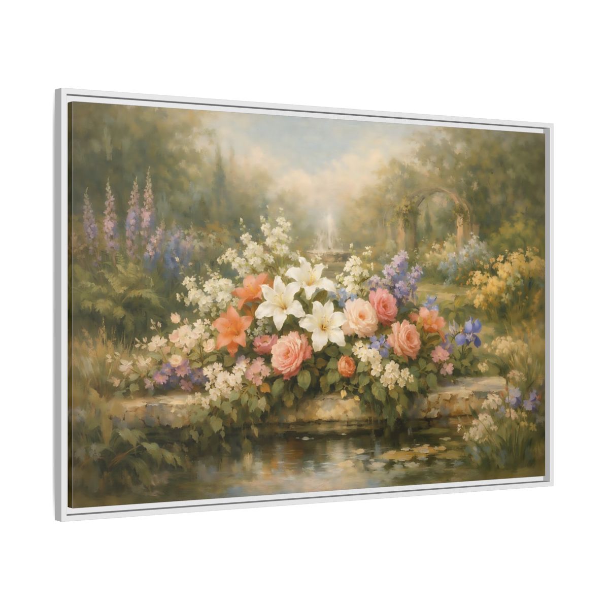 Side Mockup 7. Floral Garden Flowers Soft Floral Garden shown as stretched canvas wall art