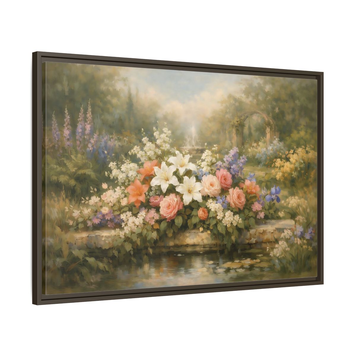Side Mockup 9. Floral Garden Flowers Soft Floral Garden shown as stretched canvas wall art