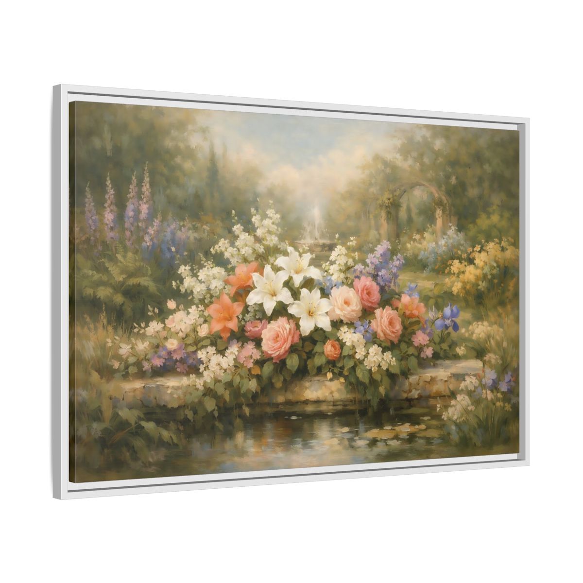 Side Mockup 8. Floral Garden Flowers Soft Floral Garden shown as stretched canvas wall art