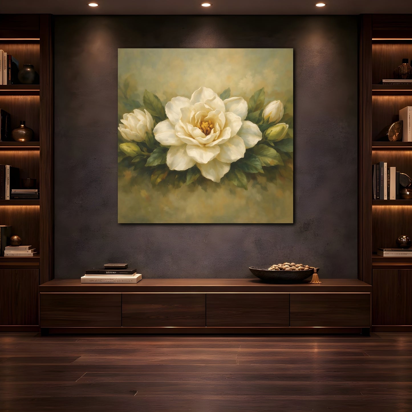Mockup 4. Floral Gardenia White Gardenia shown as stretched canvas wall art