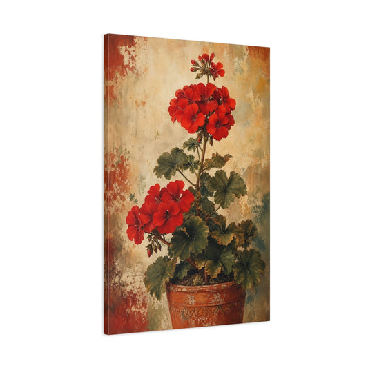 Main Mockup. Floral Geraniums Red And Green shown as canvas print