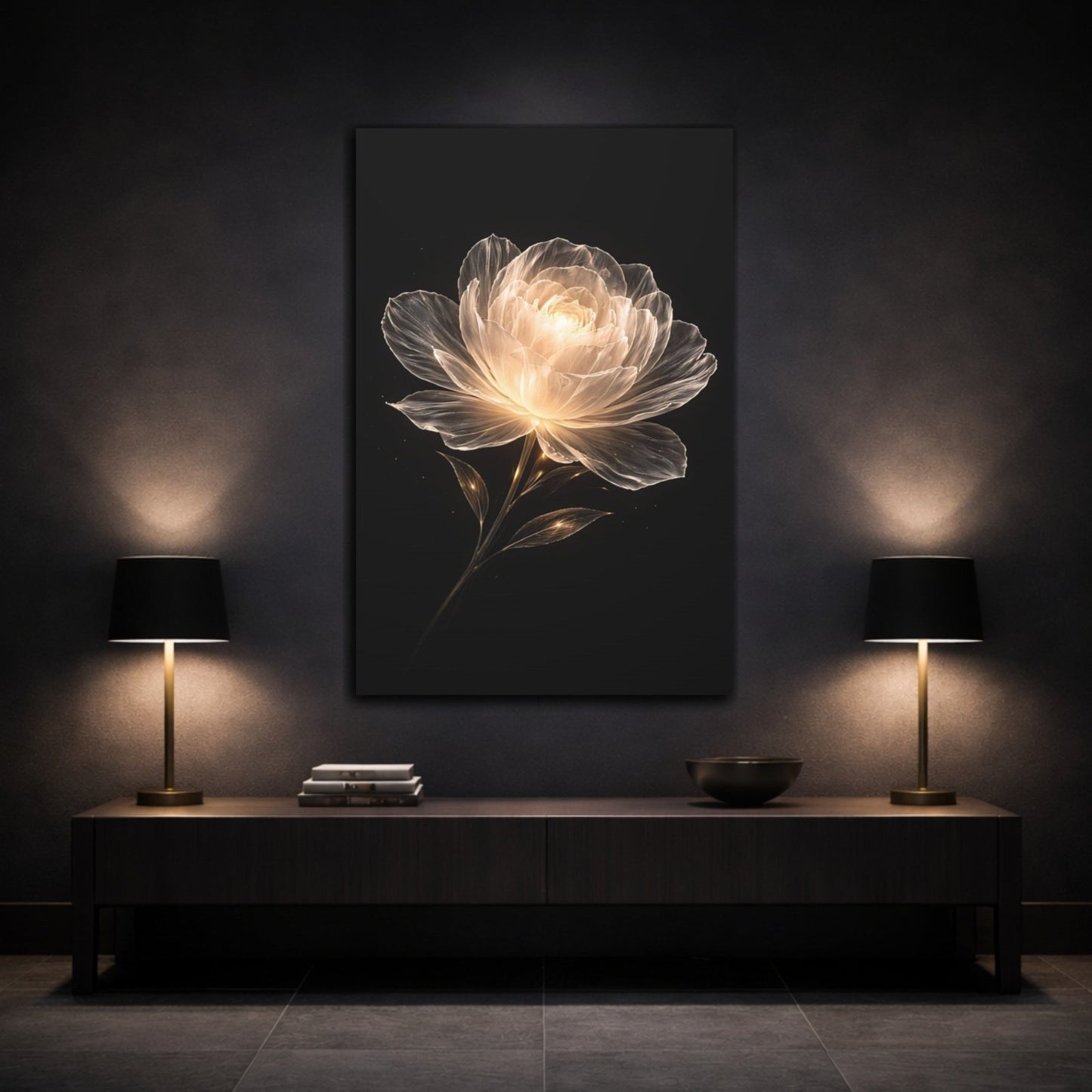 Floral Glowing Flower Golden - Canvas Wall Art Print - YesArtYes