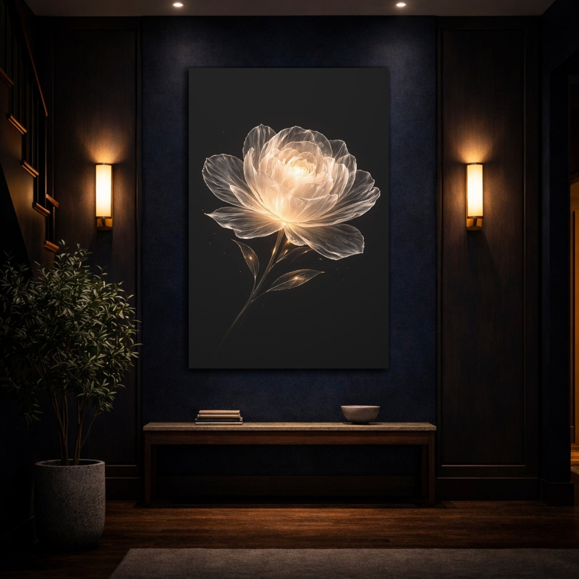 Floral Glowing Flower Golden - Canvas Wall Art Print - YesArtYes