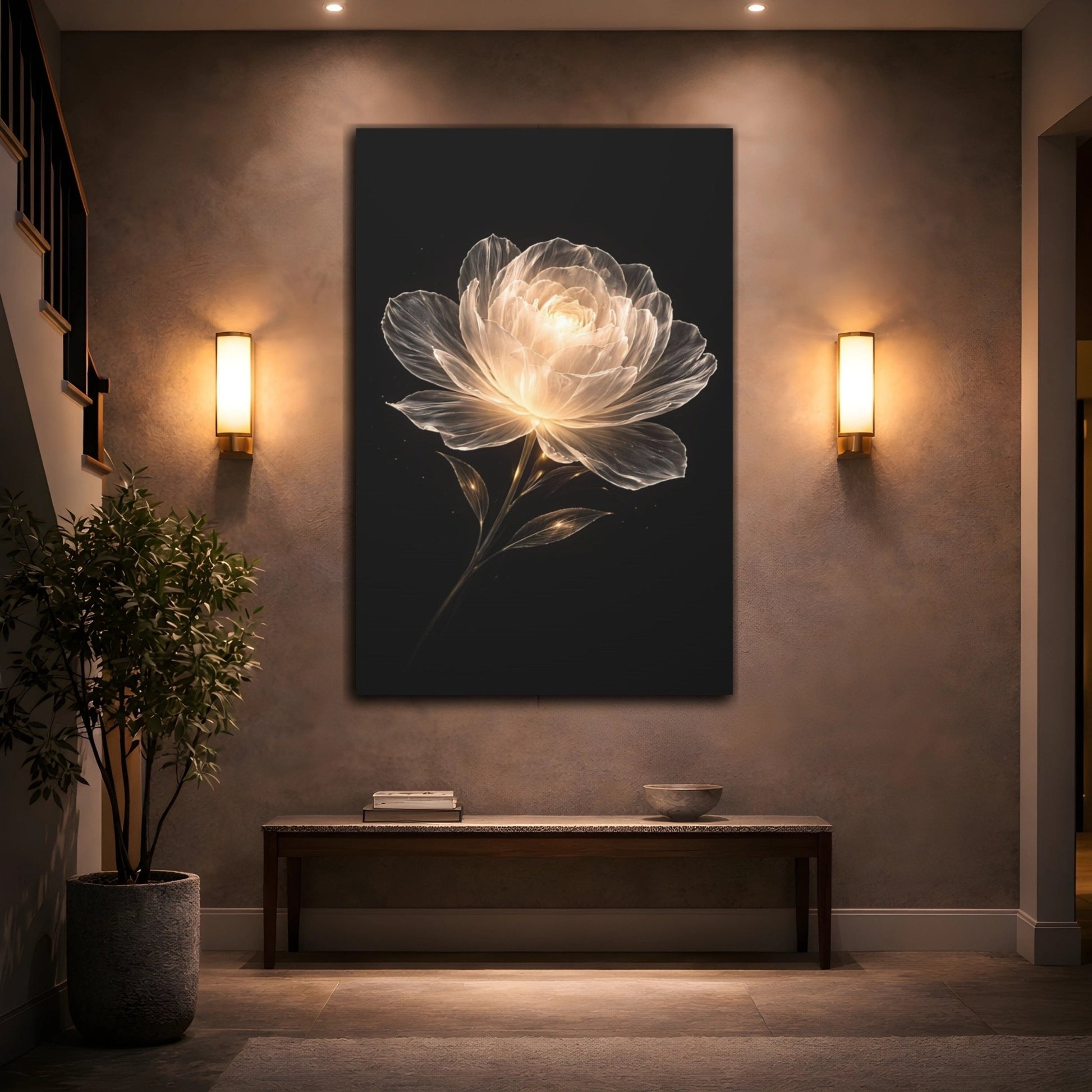 Floral Glowing Flower Golden - Canvas Wall Art Print - YesArtYes