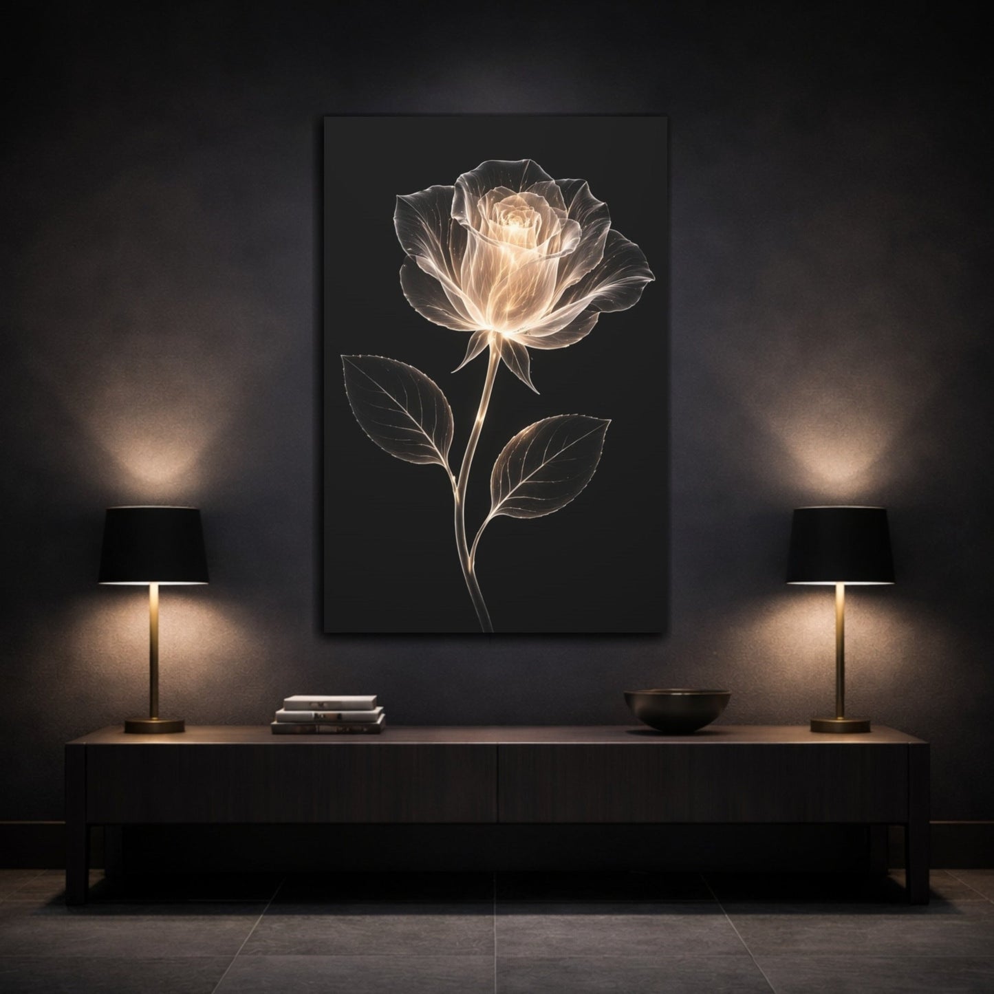 Floral Glowing Rose Golden - Canvas Wall Art Print - YesArtYes
