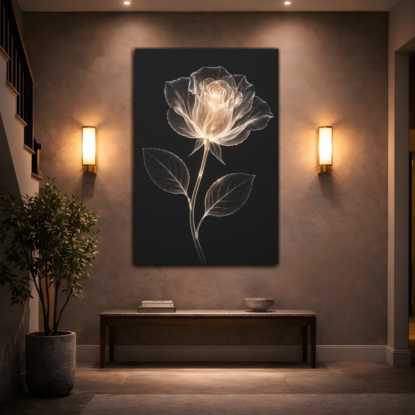 Floral Glowing Rose Golden - Canvas Wall Art Print - YesArtYes