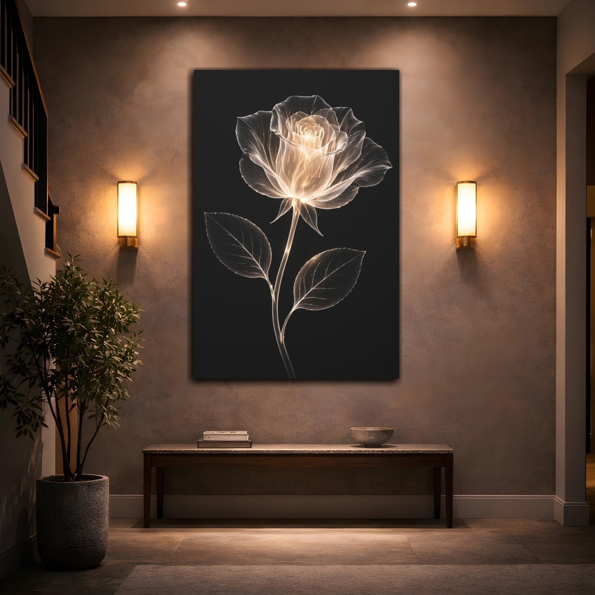 Floral Glowing Rose Golden - Canvas Wall Art Print - YesArtYes