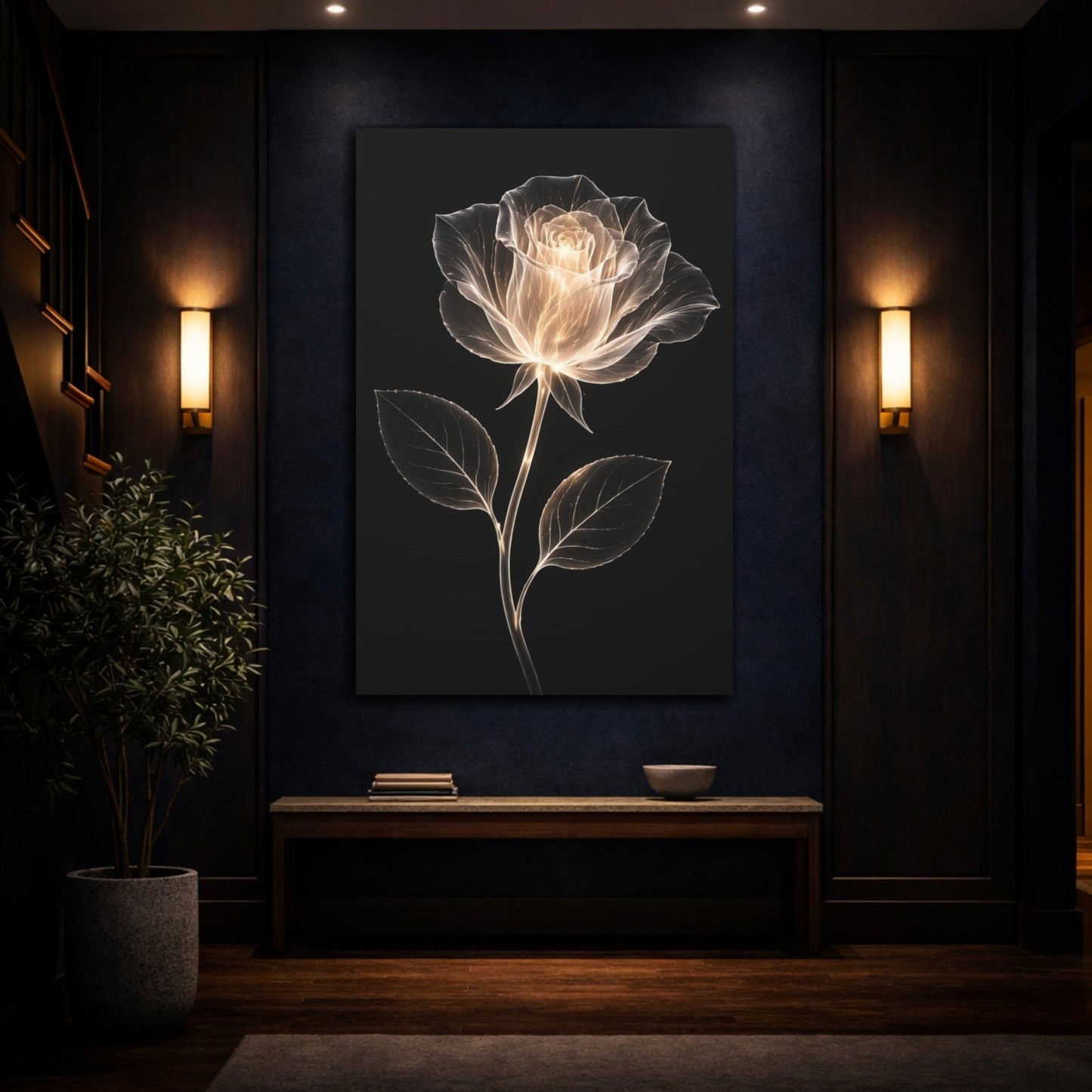 Floral Glowing Rose Golden - Canvas Wall Art Print - YesArtYes