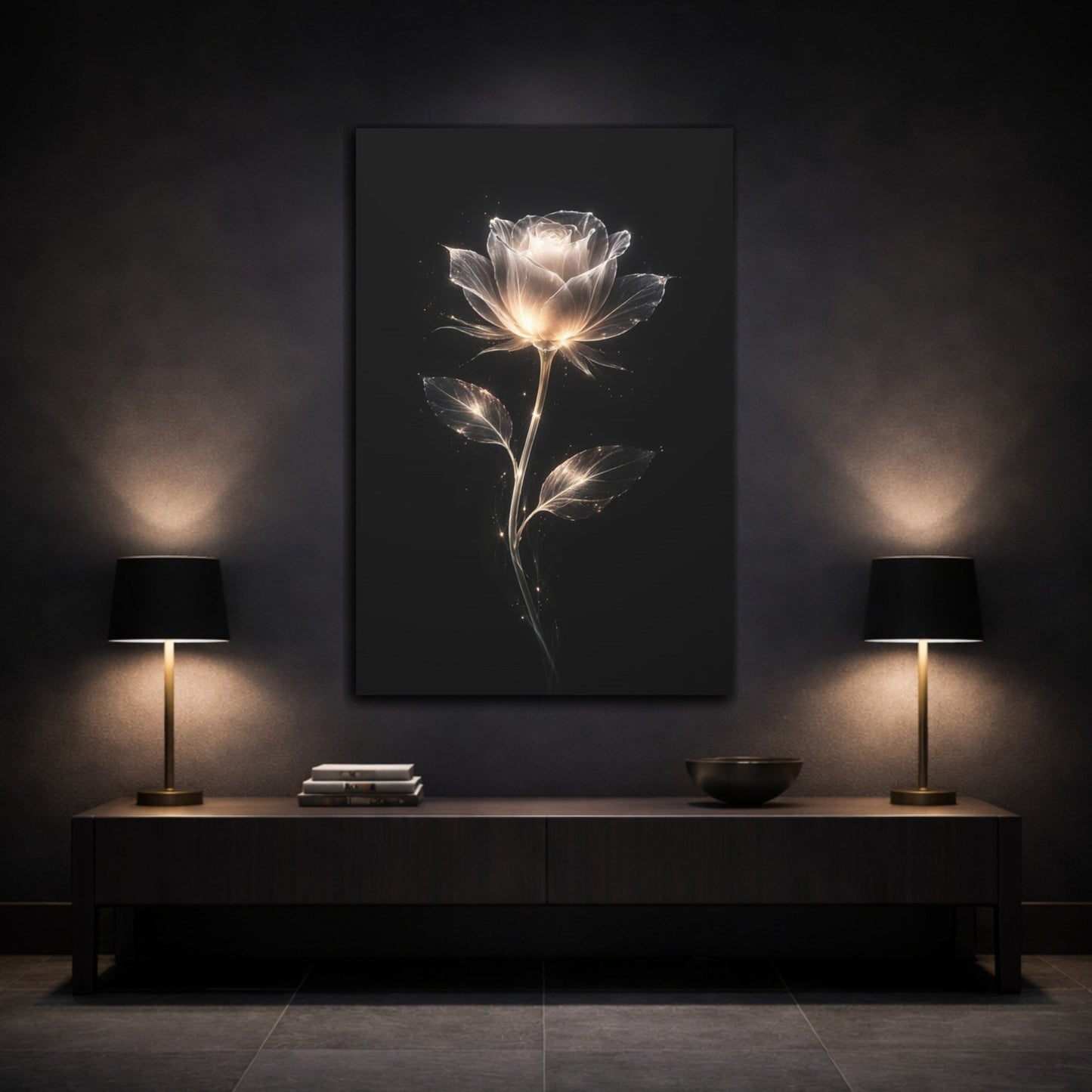 Floral Glowing Rose Luminous - Canvas Wall Art Print - YesArtYes