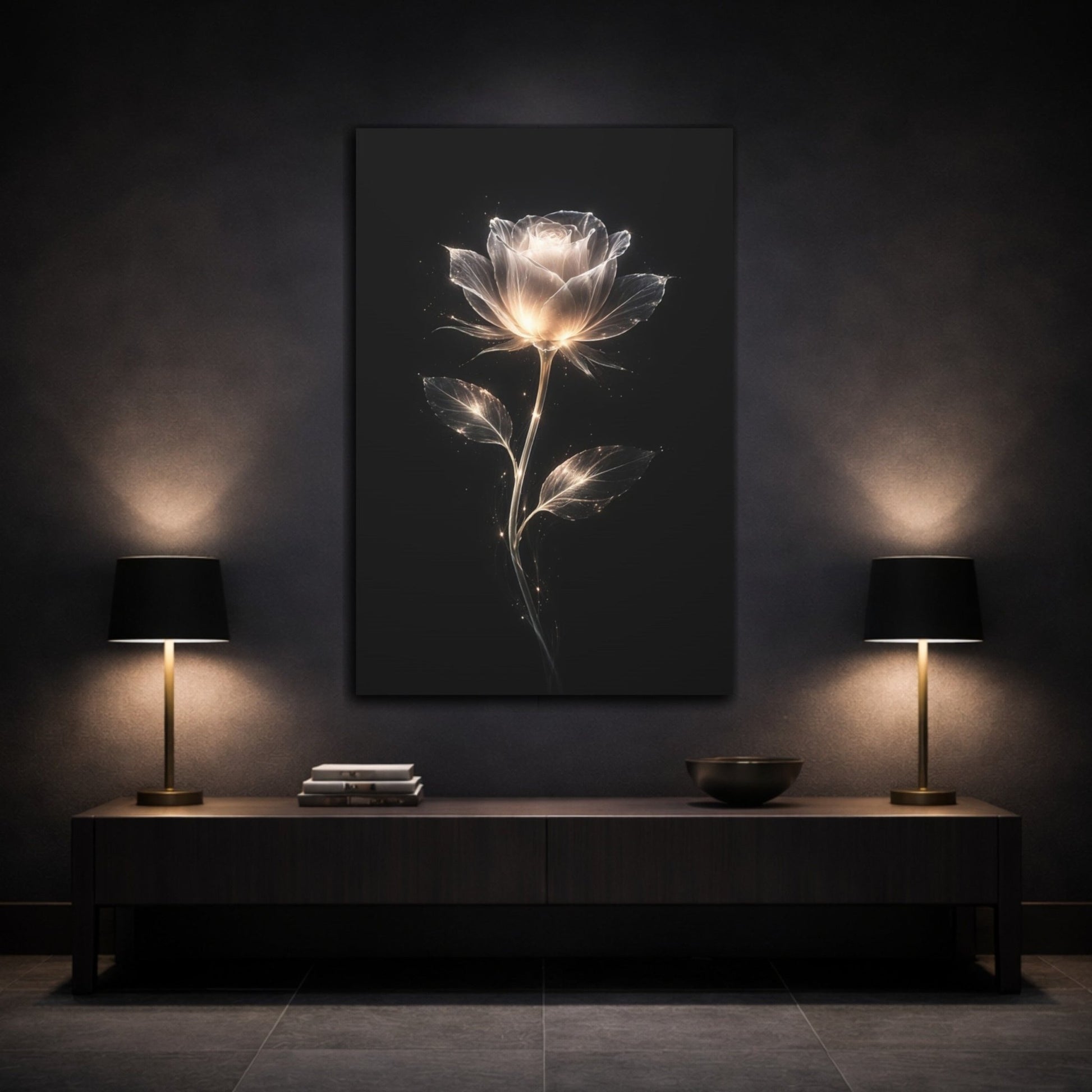 Floral Glowing Rose Luminous - Canvas Wall Art Print - YesArtYes