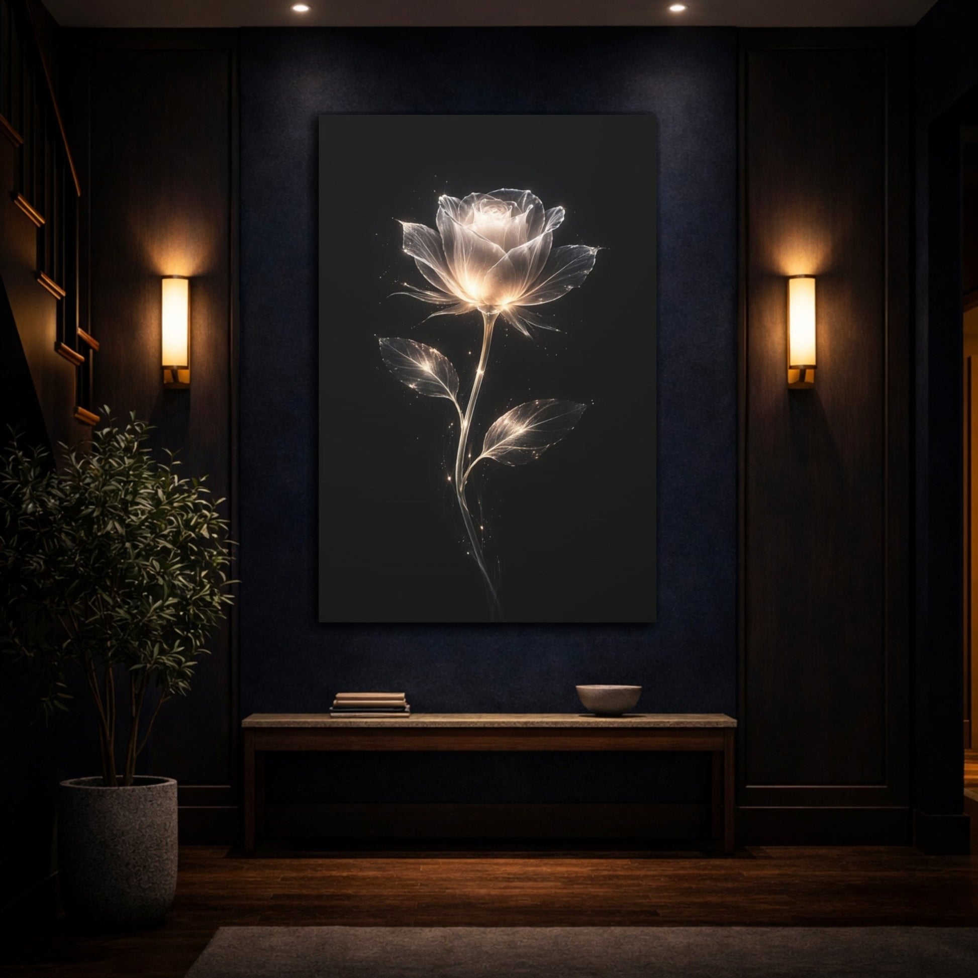 Floral Glowing Rose Luminous - Canvas Wall Art Print - YesArtYes