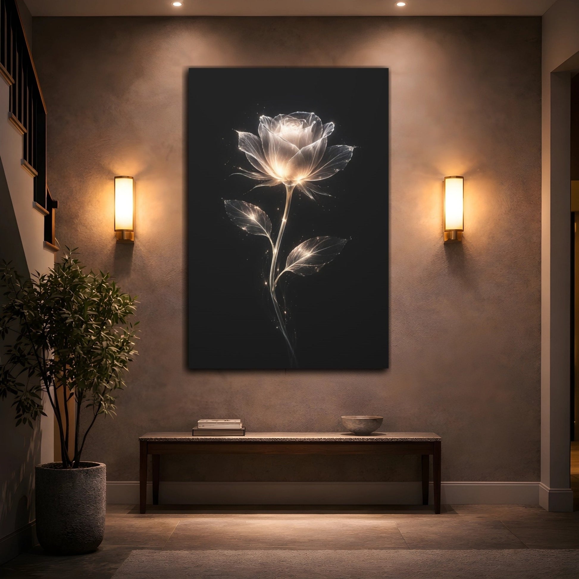 Floral Glowing Rose Luminous - Canvas Wall Art Print - YesArtYes