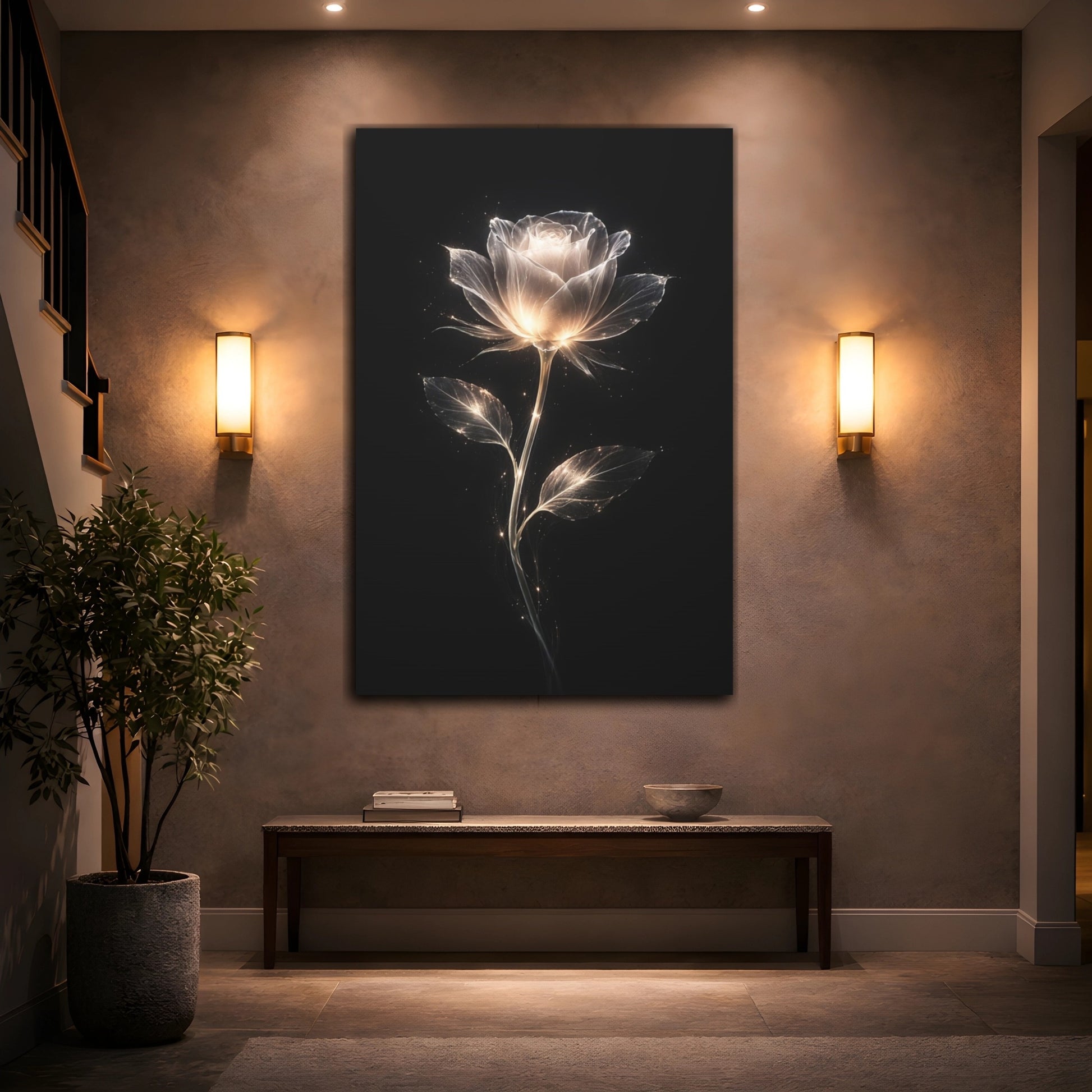 Mockup 3. Floral Glowing Rose Luminous Rose shown as stretched canvas wall art