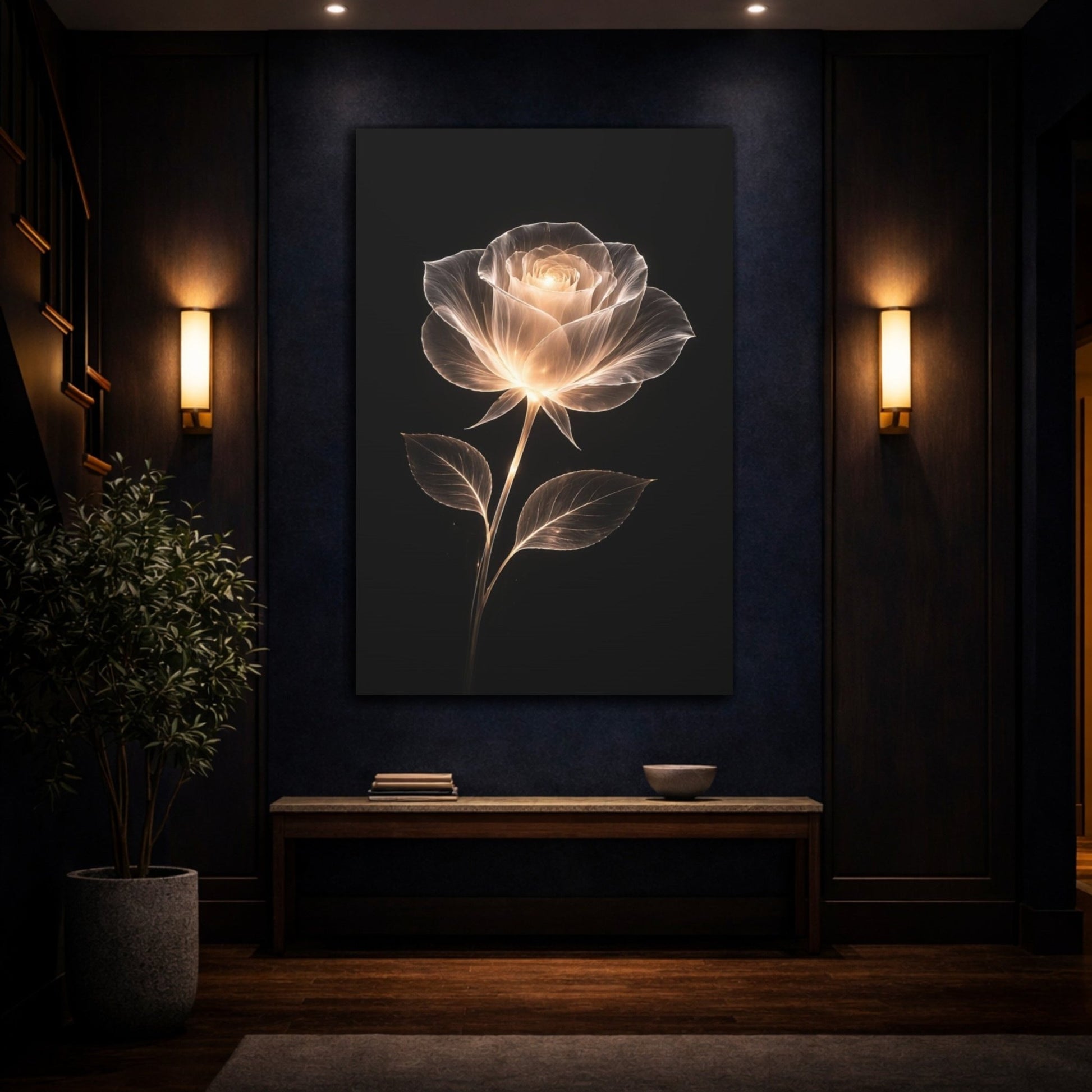 Floral Glowing Rose White - Canvas Wall Art Print - YesArtYes