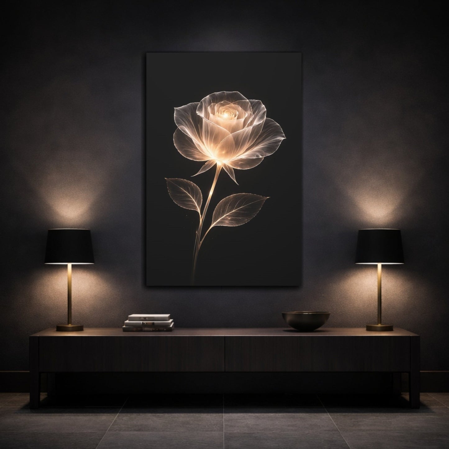Floral Glowing Rose White - Canvas Wall Art Print - YesArtYes