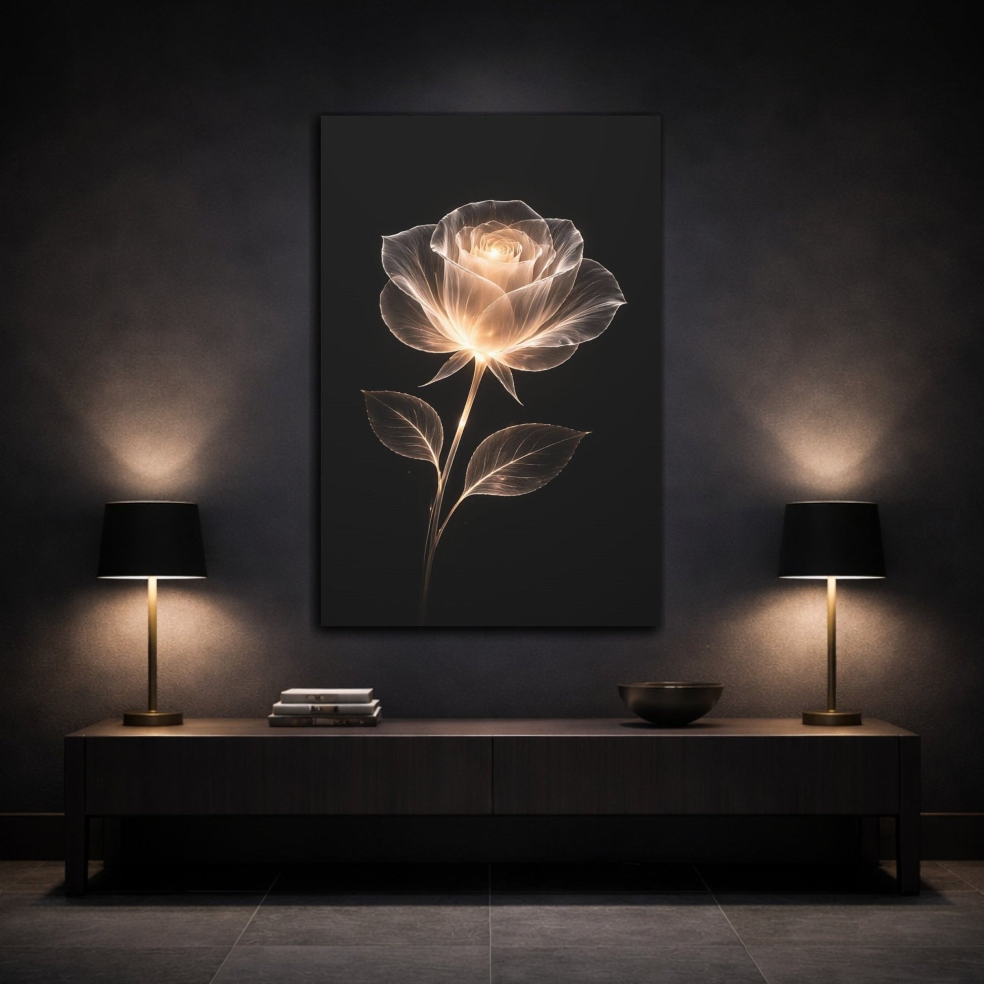 Floral Glowing Rose White - Canvas Wall Art Print - YesArtYes