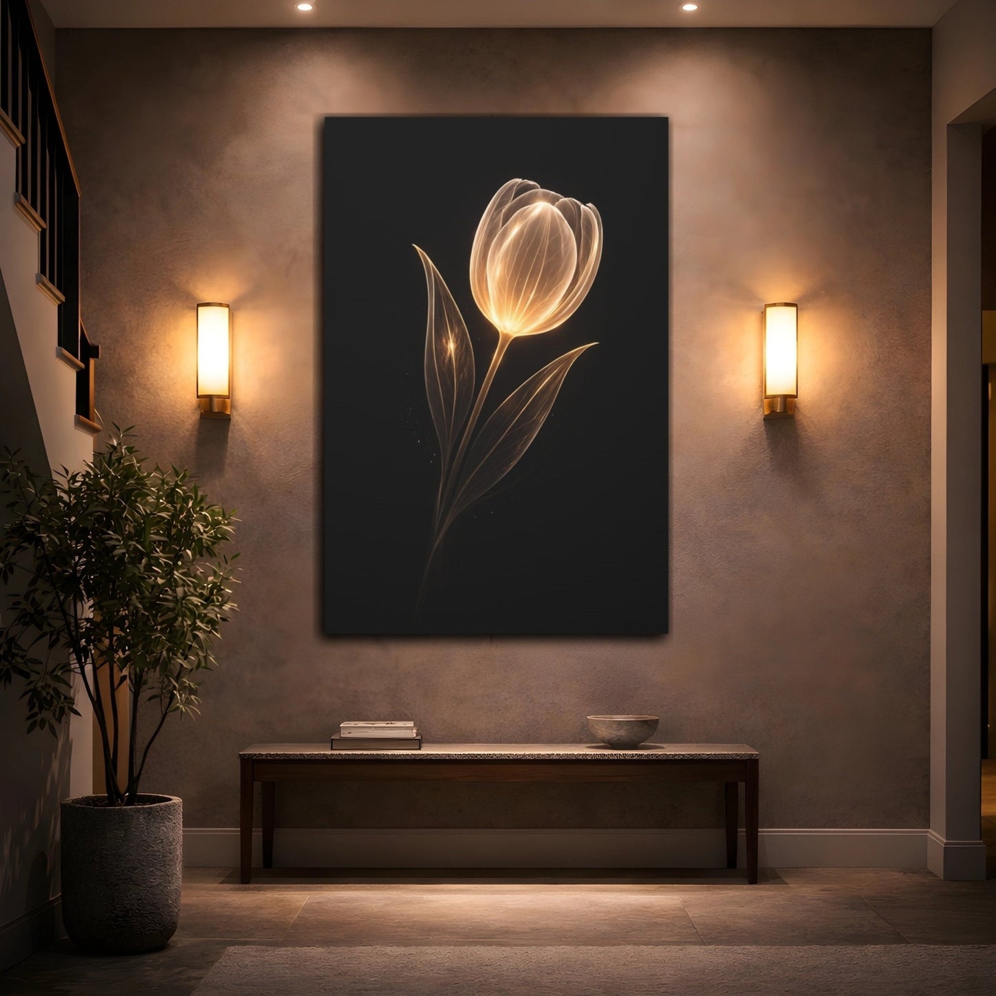 Floral Glowing Tulip Gold - Canvas Wall Art Print - YesArtYes