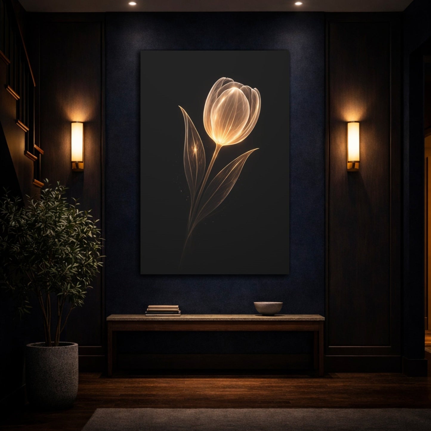 Floral Glowing Tulip Gold - Canvas Wall Art Print - YesArtYes