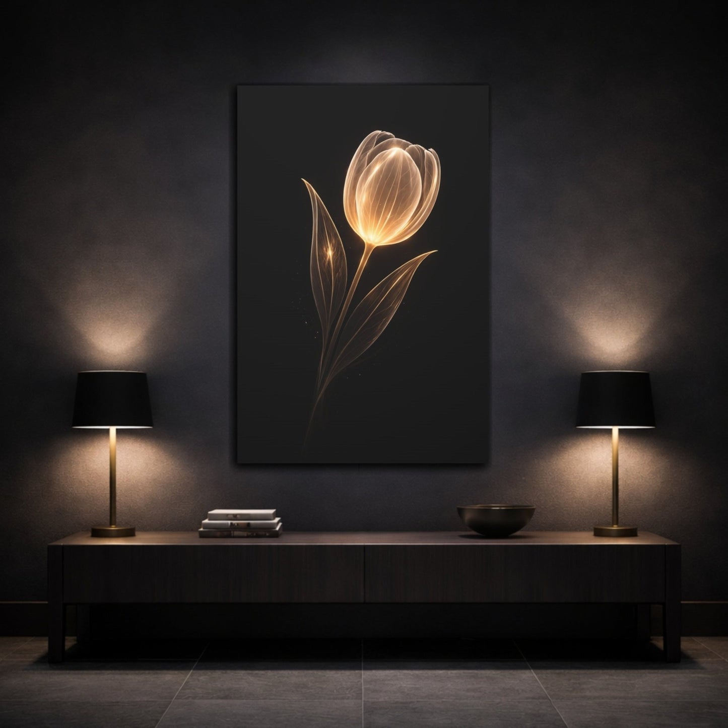 Floral Glowing Tulip Gold - Canvas Wall Art Print - YesArtYes